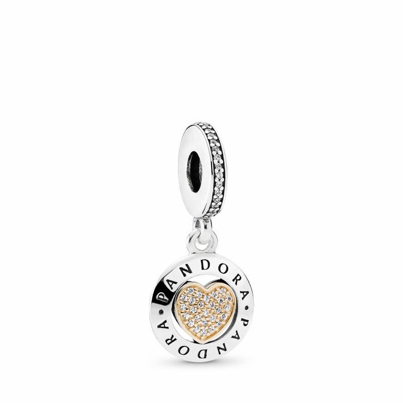 Pandora Australia Signature Heart Dangle Charm - Two Tone | KEQBMZ740